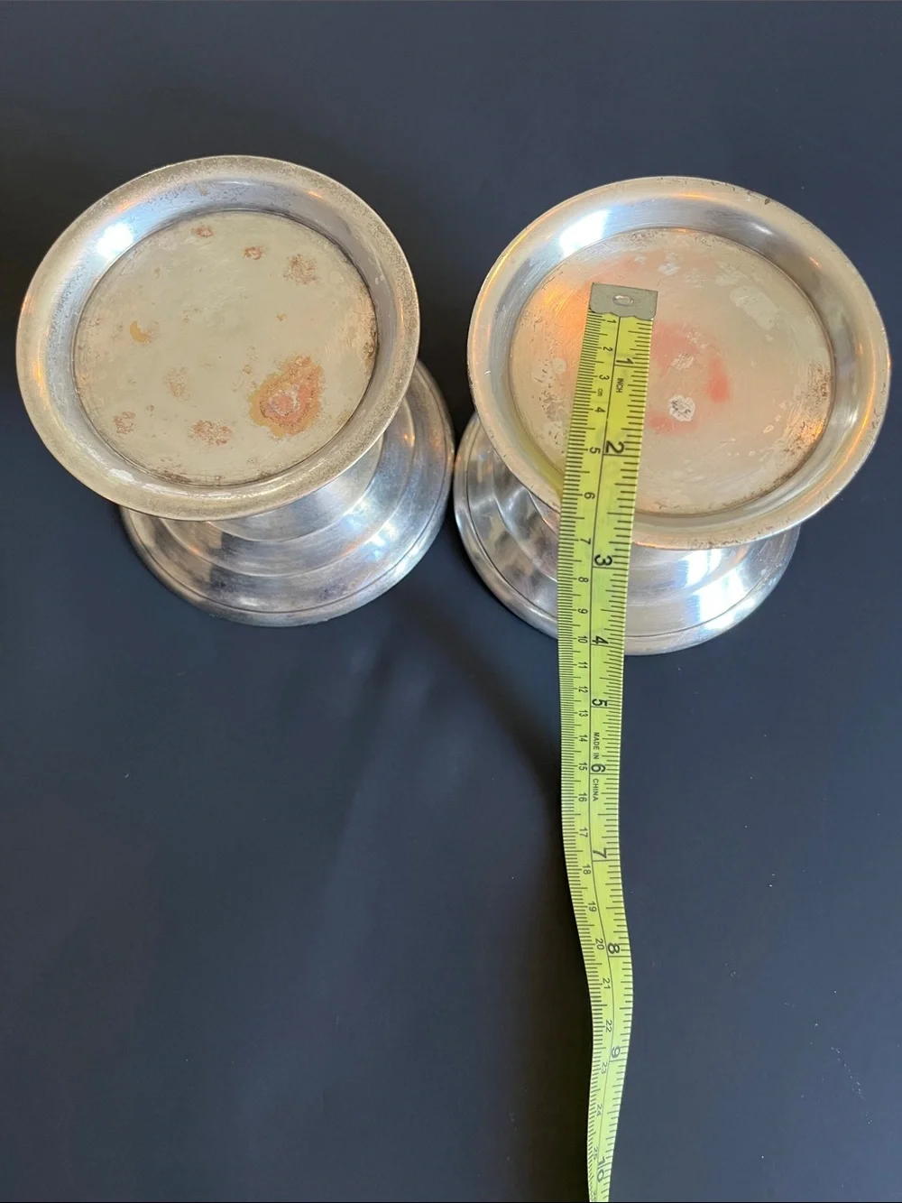 Crate&Barrel Silver Metal Pillar Candle Holders - Set of 2